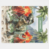 Fierce Dinosaur Verjaardag Deken Custom Name Boy (Voorkant (Horizontaal))