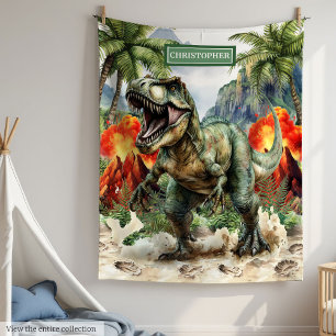 Fierce Dinosaur Verjaardag Deken Custom Name Boy