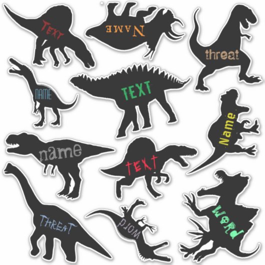 Fierce Dinosaurus Silhouet Set met Tekst Stickers (Voorkant)