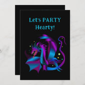 Fierce Dragon Paars en Blauw Unieke Feest Kaart (Voorkant / Achterkant)