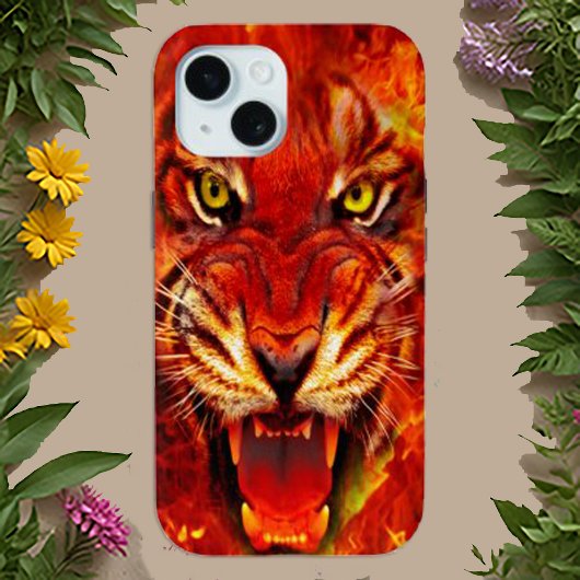 Fierce Fiery Roaring Tiger Art iPhone 15 Case