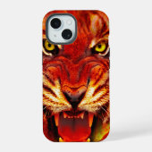 Fierce Fiery Roaring Tiger Art iPhone 15 Case (Achterkant)