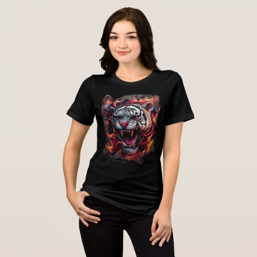Fierce Flaming Tiger Art Print Tri-Blend Shirt (Voorkant volledig)