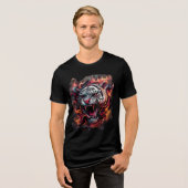 Fierce Flaming Tiger Art Print Tri-Blend Shirt (Voorkant volledig)