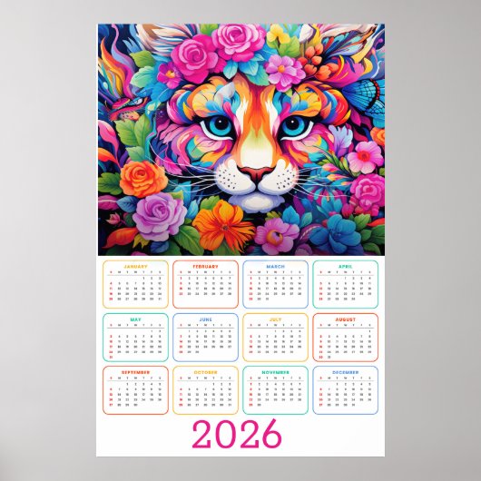 Fierce & Flourished: 2026 Tiger Wall Calendar Poster (Voorkant)