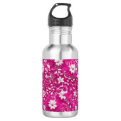 Fierce Fuchsia Wit 3D Bloemen Patroon Ontwerp Waterfles (Voorkant)