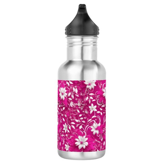 Fierce Fuchsia Wit 3D Bloemen Patroon Ontwerp Waterfles (Rechts)