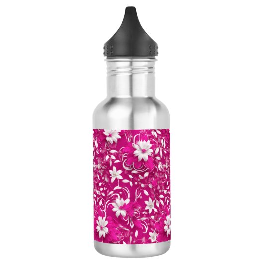 Fierce Fuchsia Wit 3D Bloemen Patroon Ontwerp Waterfles (Links)