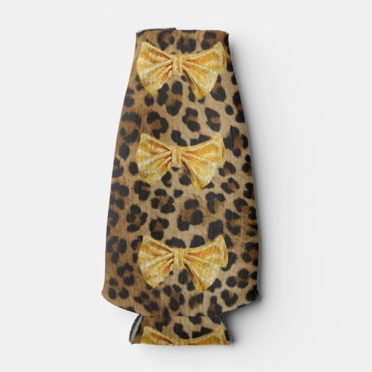 Fierce Girly Leopard Print & Glinsterende Gouden B Flesjeskoeler (Voorkant)