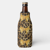 Fierce Girly Leopard Print & Glinsterende Gouden B Flesjeskoeler (Fles Voorkant)