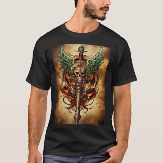 Fierce Guardian Skull Tattoo T-shirt (Voorkant)