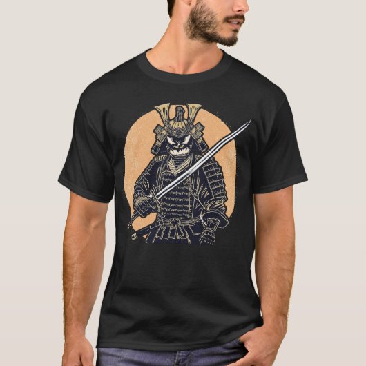 Fierce Halloween Pompoen Samurai Warrior Design T-shirt (Voorkant)