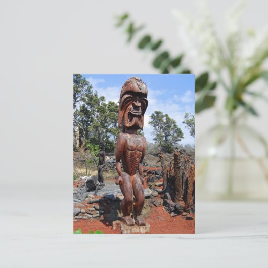 Fierce Hawaiian Ki'i Sculpture Briefkaart (Staand voorkant)