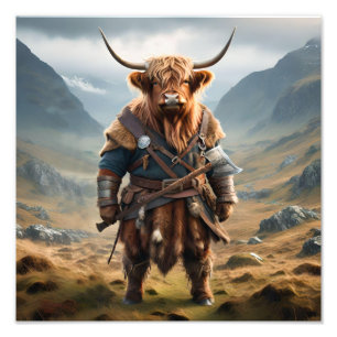 Fierce Highland Warrior: de moedige Koe Viking Foto Afdruk