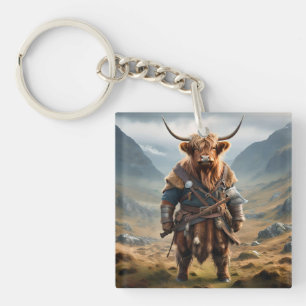 Fierce Highland Warrior: de moedige Koe Viking Sleutelhanger