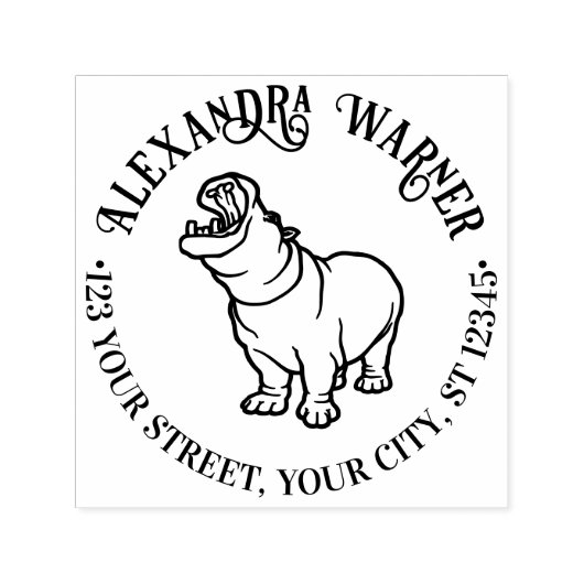 Fierce Hippopotamus #2 lijn Art naam Retouradres Zelfinktende Stempel (Design)