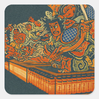 Fierce Kabuki Warriors – Japanese Woodblock Spirit Vierkante Sticker