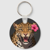 Fierce Leopard Pink Flower Keychain (Voorkant)
