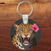 Fierce Leopard Pink Flower Keychain (Voorkant)