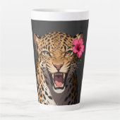 Fierce Leopard Pink Flower Keychain Latte Mok (Voorkant)