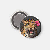 Fierce Leopard Pink Flower Keychain Magneet (Voorkant / Achterkant)