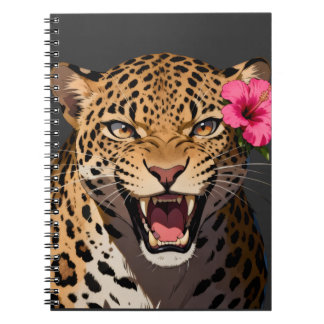 Fierce Leopard Pink Flower Notebook Notitieboek