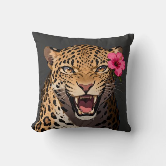 Fierce Leopard Pink Flower Pillow Kussen (Voorkant)