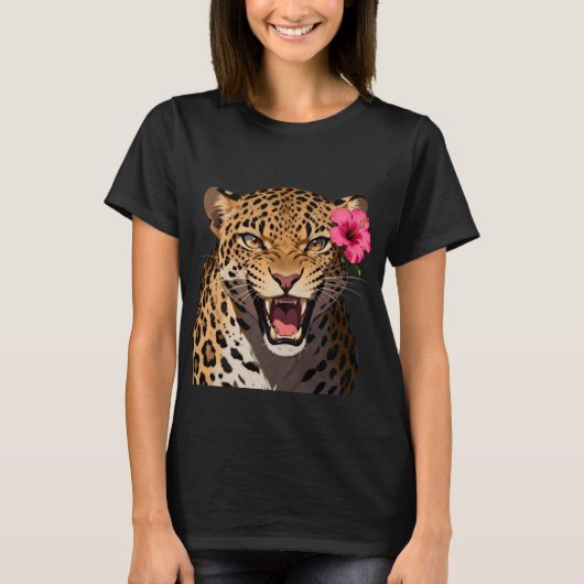 Fierce Leopard Pink Flower Shirt (Voorkant)