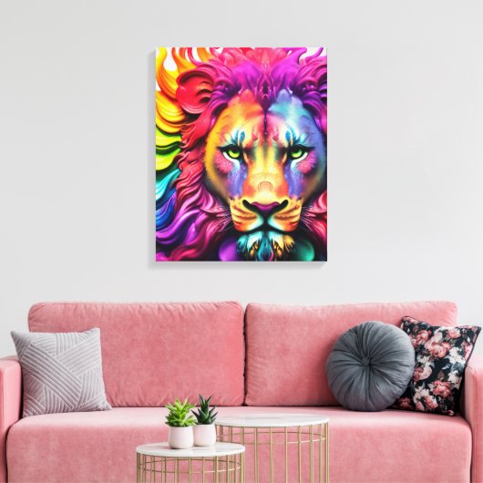 Fierce Lion "Defender" Kleurrijke Abstract Christe Canvas Afdruk (Insitu (Woonkamer))