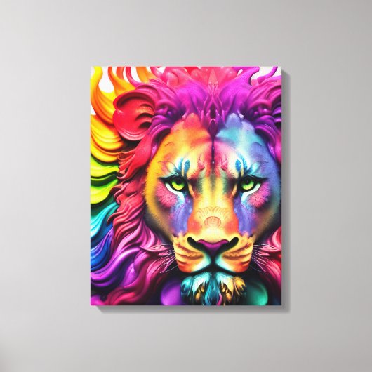Fierce Lion "Defender" Kleurrijke Abstract Christe Canvas Afdruk (Voorkant)