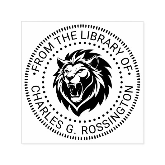 Fierce Lion Head Baring Teeth Library Boeknaam Zelfinktende Stempel (Design)