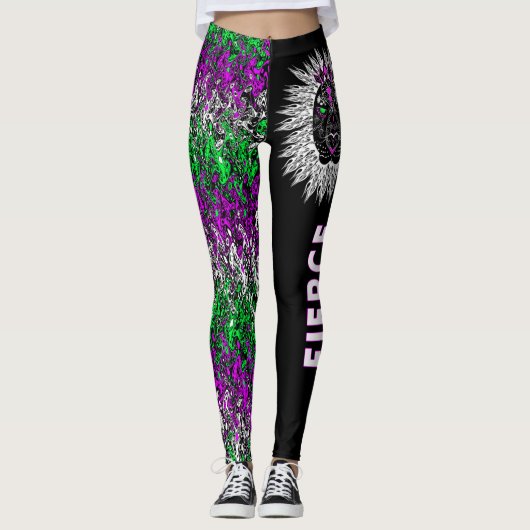 Fierce Lion-Leggings, zwart met kleurrijk patroon Leggings (Voorkant)