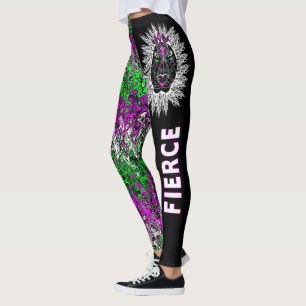 Fierce Lion-Leggings, zwart met kleurrijk patroon Leggings