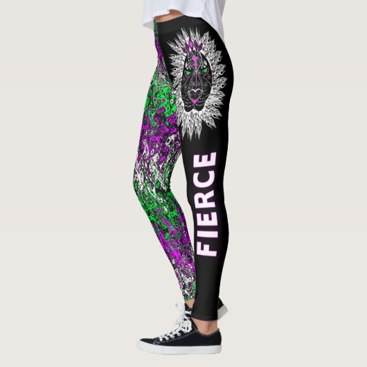 Fierce Lion-Leggings, zwart met kleurrijk patroon Leggings (Links)