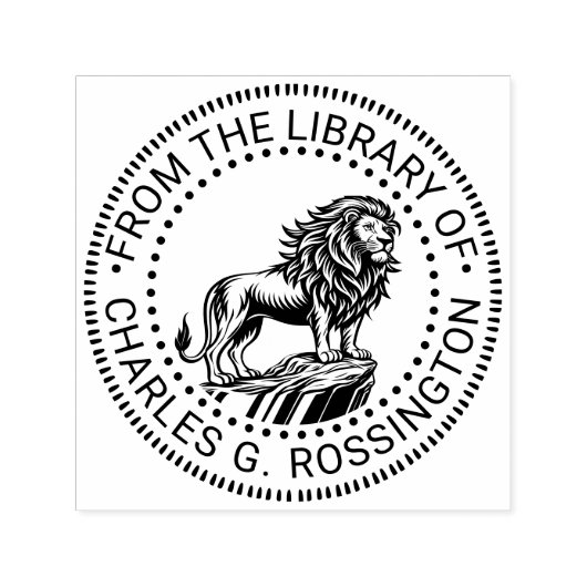 Fierce Lion op Cliff Ledge Library Boeknaam Zelfinktende Stempel (Design)