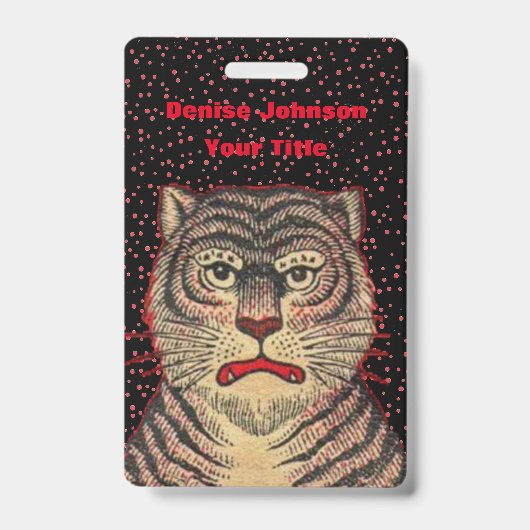 Fierce Looking Face of Tiger op Zwart Rood stip Badge (Voorzijde)