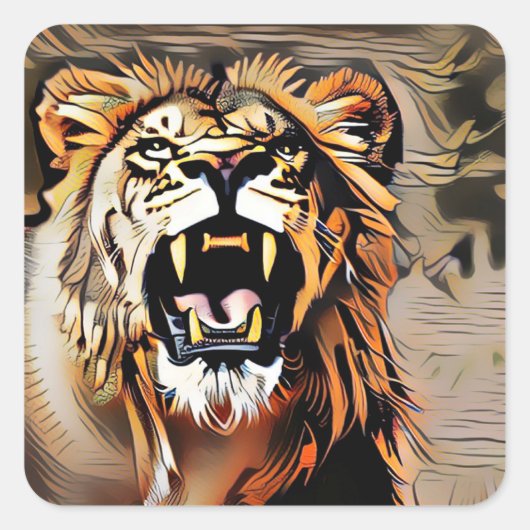 Fierce Majestic Lion - koning van de beesten Vierkante Sticker (Voorkant)