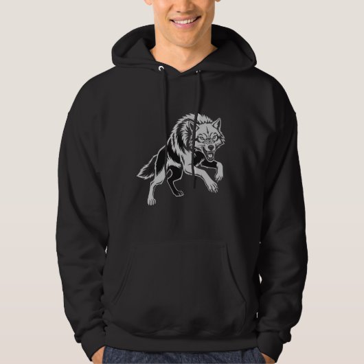Fierce Minimal Witlijn Wolf Kunst T-Shirt (Voorkant)