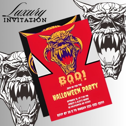 Fierce Monster BOO Scary Halloween Invitation Kaar Kaart