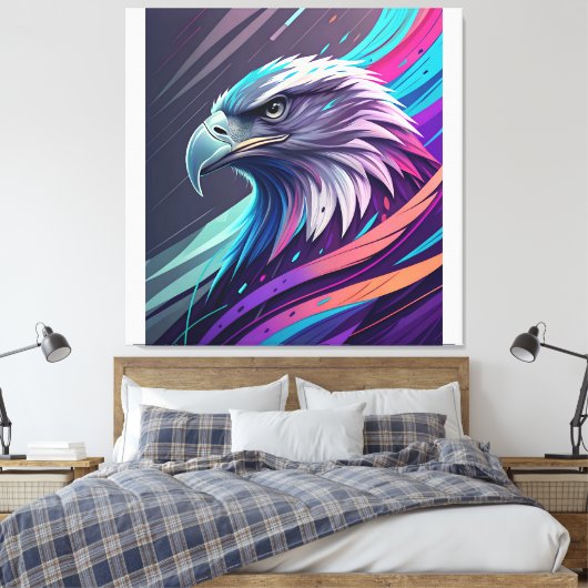 Fierce Neon Eagle - gestileerde kop met geometrisc Canvas Afdruk (Insitu (Slaapkamer))