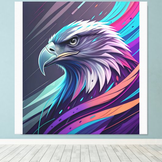 Fierce Neon Eagle - gestileerde kop met geometrisc Canvas Afdruk (Insitu (Houten vloer))