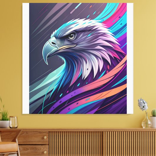 Fierce Neon Eagle - gestileerde kop met geometrisc Canvas Afdruk (Insitu (Woonkamer))