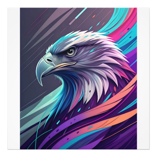 Fierce Neon Eagle - gestileerde kop met geometrisc Foto Afdruk (Voorkant)