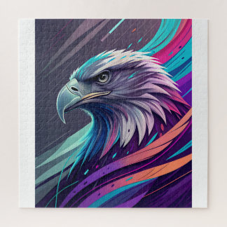 Fierce Neon Eagle - gestileerde kop met geometrisc Legpuzzel