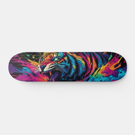 Fierce Neon Kleurrijk Tijgerontwerp Persoonlijk Skateboard (Horizontaal)