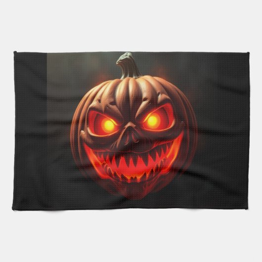 Fierce Neon Pumpkin Halloween Kitchen Towel Theedoek (Horizontaal)