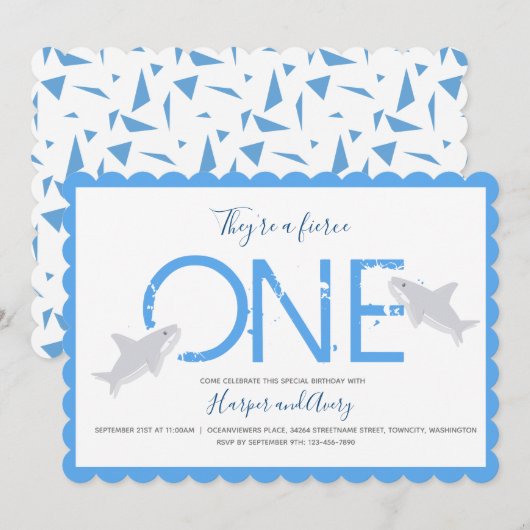 Fierce One Blue Twins haaiendier eerste verjaardag Kaart (Voorkant / Achterkant)