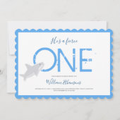 Fierce One Blue White Shark Animal First Birthday Kaart (Voorkant)