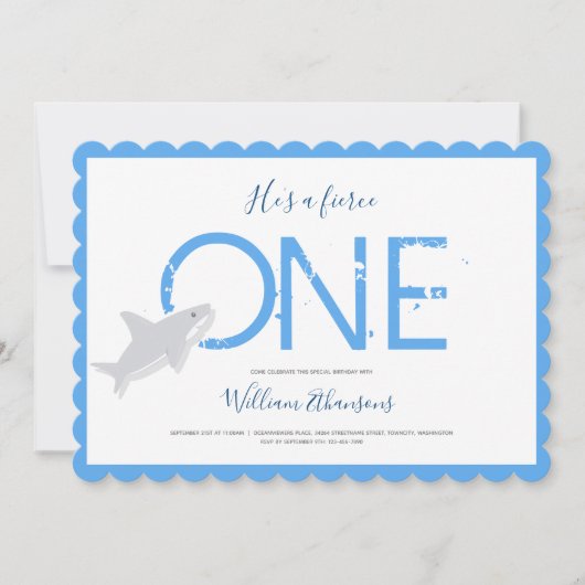 Fierce One Blue White Shark Animal First Birthday Kaart (Voorkant)