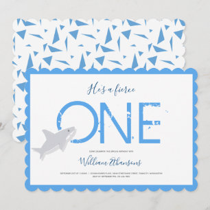 Fierce One Blue White Shark Animal First Birthday Kaart